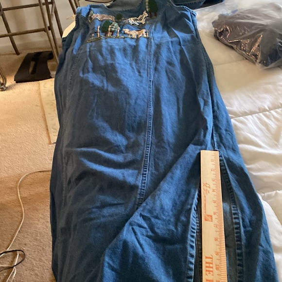 Vintage Embroidered Floral Blue Jean Cotton Denim Maxi Dress XLarge 90s - Picture 17 of 17